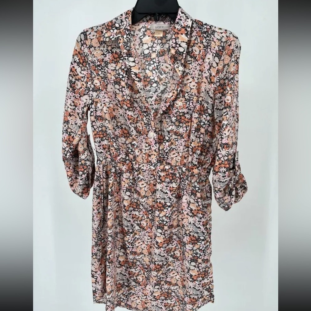 Loft X Small Ladies Floral 3/4 Sleeve Shirt Dress